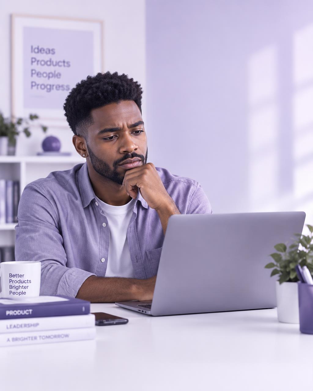 A founder at their desk, thinking about what to post today